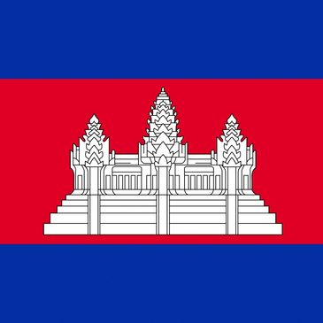 Flag of Cambodia with Angkor Wat silhouette on red and blue background.