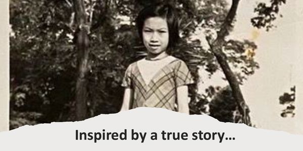 Black and white photo of a young girl with 'Inspired by a true story' text.
