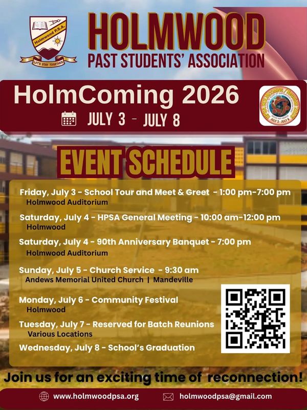 Holmwood Past Students' Association announces HolmComing 2026 event schedule from July 3 to July 8.