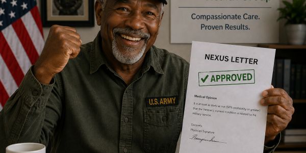 Man proudly shows approved Nexus Letter with a smile and fist pump.
