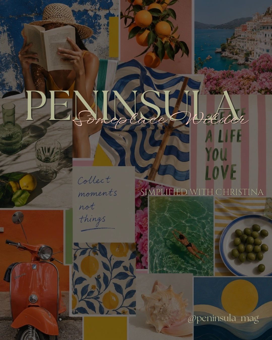 A vibrant collage capturing Mediterranean coastal vibes and summer relaxation.