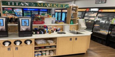 Shows the Coffee Bar at the Bookstore. 