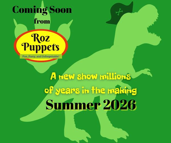 A dinosaur shape with a pirate hat. Roz Puppets a show millions of years in the making Summer 2026