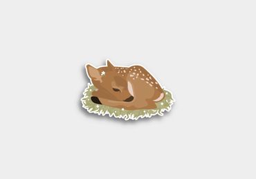 This is a fawn illustration laying in a patch of moss.