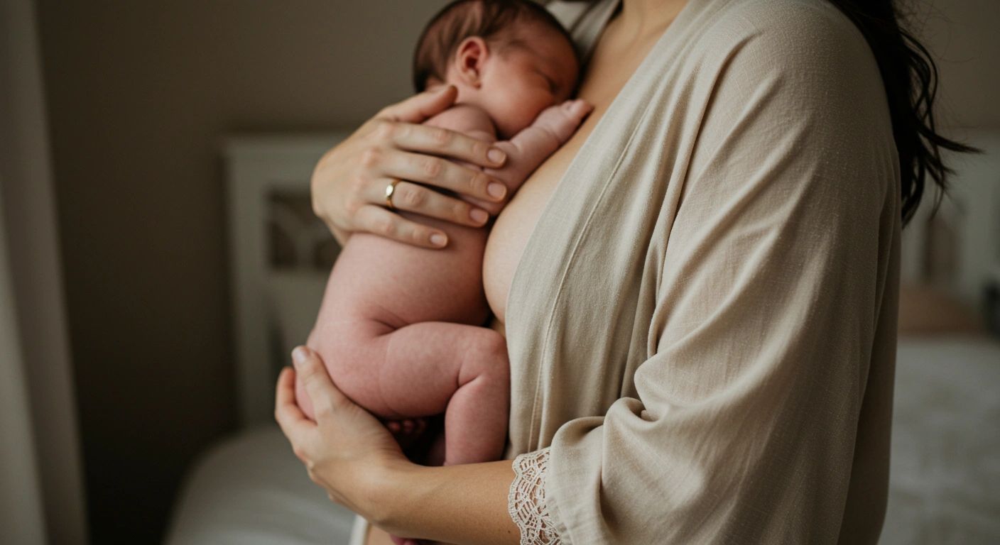 A mother tenderly holding her newborn child after childbirth.