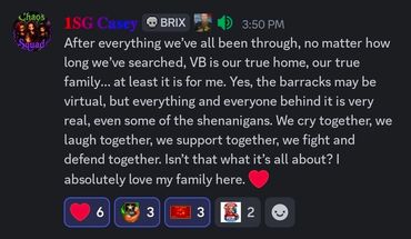 A heartfelt Discord message about the strength and love of a virtual family.