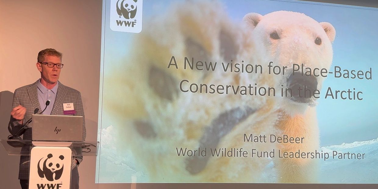 Matt DeBeer speaking at World Wildlife Fund meeting.