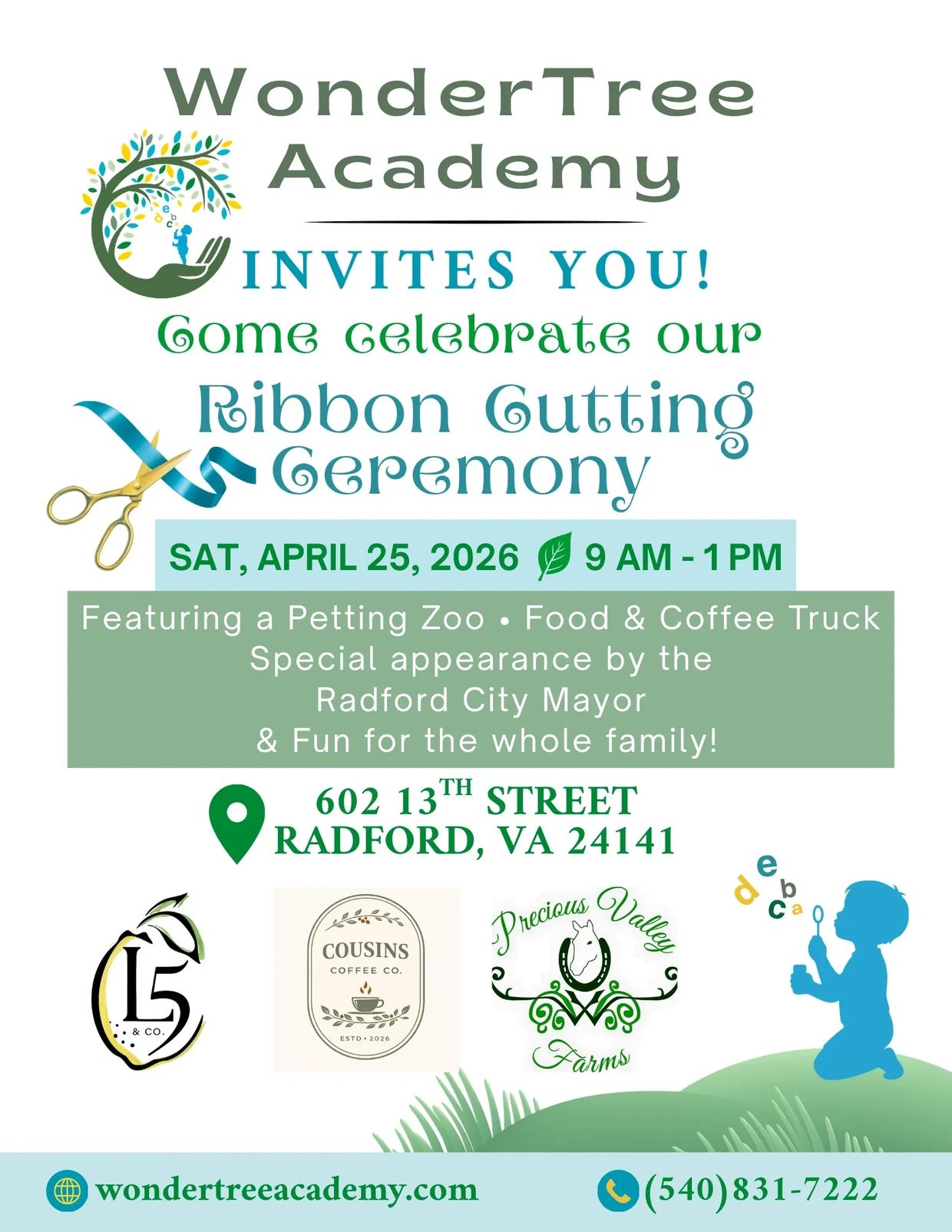 WonderTree Academy invites you to a Ribbon Cutting Ceremony on April 25, 2026, with fun activities for the family.