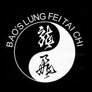 Yin-yang symbol with Chinese characters and text 'Bao's Lung Fei Tai Chi'.