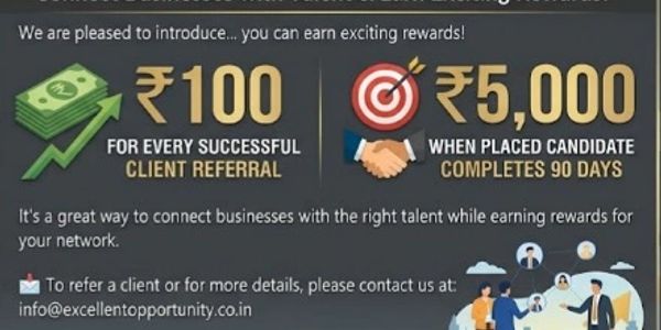 Referral rewards: ₹100 per client, ₹5,000 after 90 days.