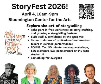 StoryFest 2026 at Bloomington Center for the Arts on April 4, 10am-9pm.