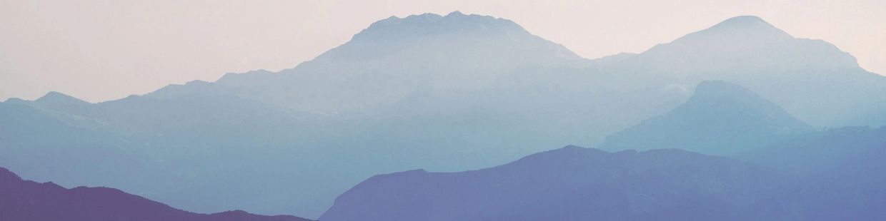 Muted blue mountain range under pale sky.