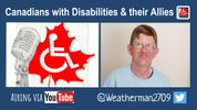 Canadians with Disabilities & their Allies thumbnail, with PWD symbol, red maple leaf, podcast mic  