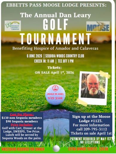 Poster for Annual Dan Leary Golf Tournament benefiting local hospice, June 6, 2026.