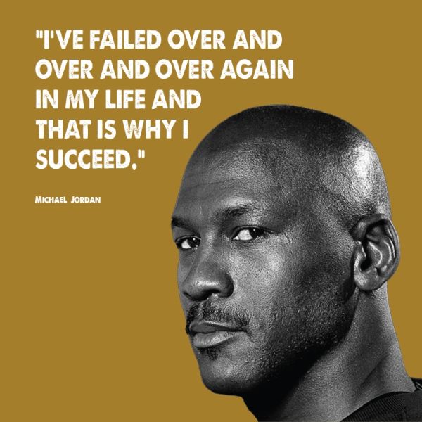 Michael Jordan's quote on failure and success alongside his portrait.