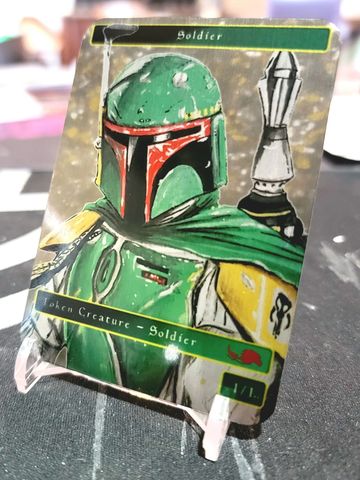 Soldier Creature Token
Boba Fett Version
2.5 x 3.5 Brushed Silver Aluminum
Magic the Gathering