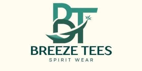 Logo for Breeze Tees Spirit Wear featuring stylized BT letters and a leaf design.