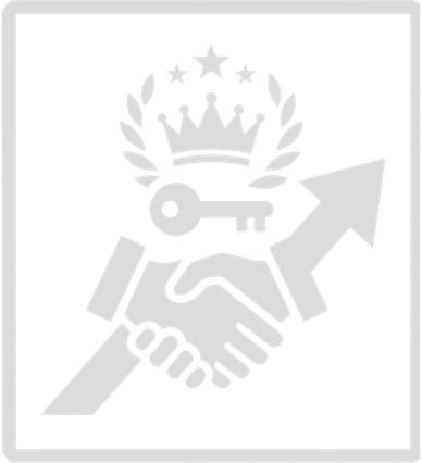 Handshake with a key, crown, and upward arrow symbolizing success and partnership.