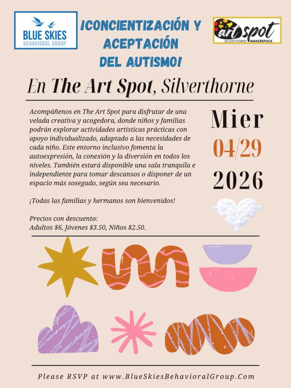 Flyer for autism awareness event at The Art Spot, Silverthorne on April 29, 2026.