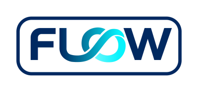Logo with the word FLOW and an infinity symbol.