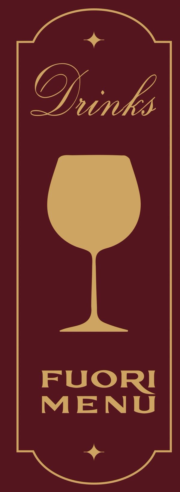 Cartel elegante de bebidas con copa dorada.