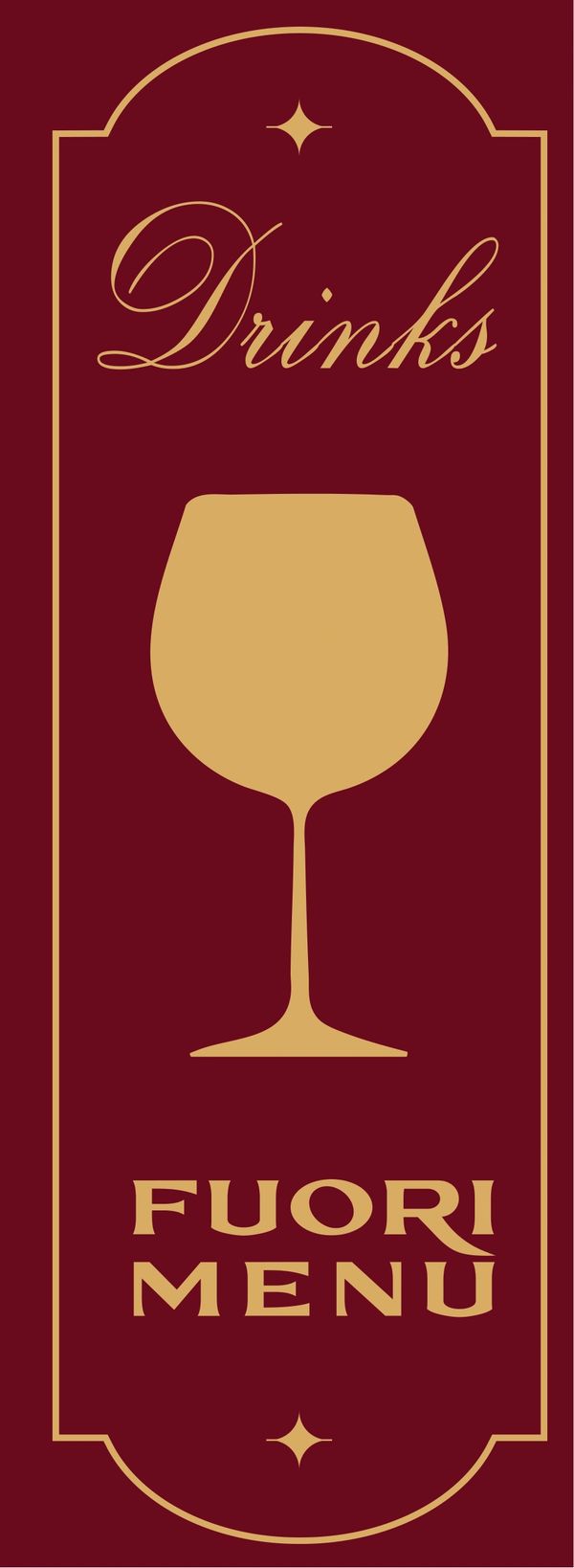 Cartel elegante en tonos marrón y dorado que anuncia bebidas.