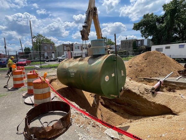 Underground storage tank removal during site remediation.