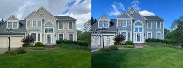 Before and after professional exterior house painting showing a refreshed and updated home exterior.