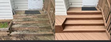 Before and after deck restoration and stair replacement completed by Alexander Townsley 