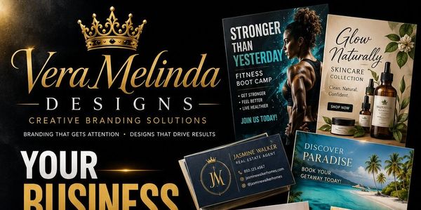 Various promotional materials showcasing business branding and marketing.