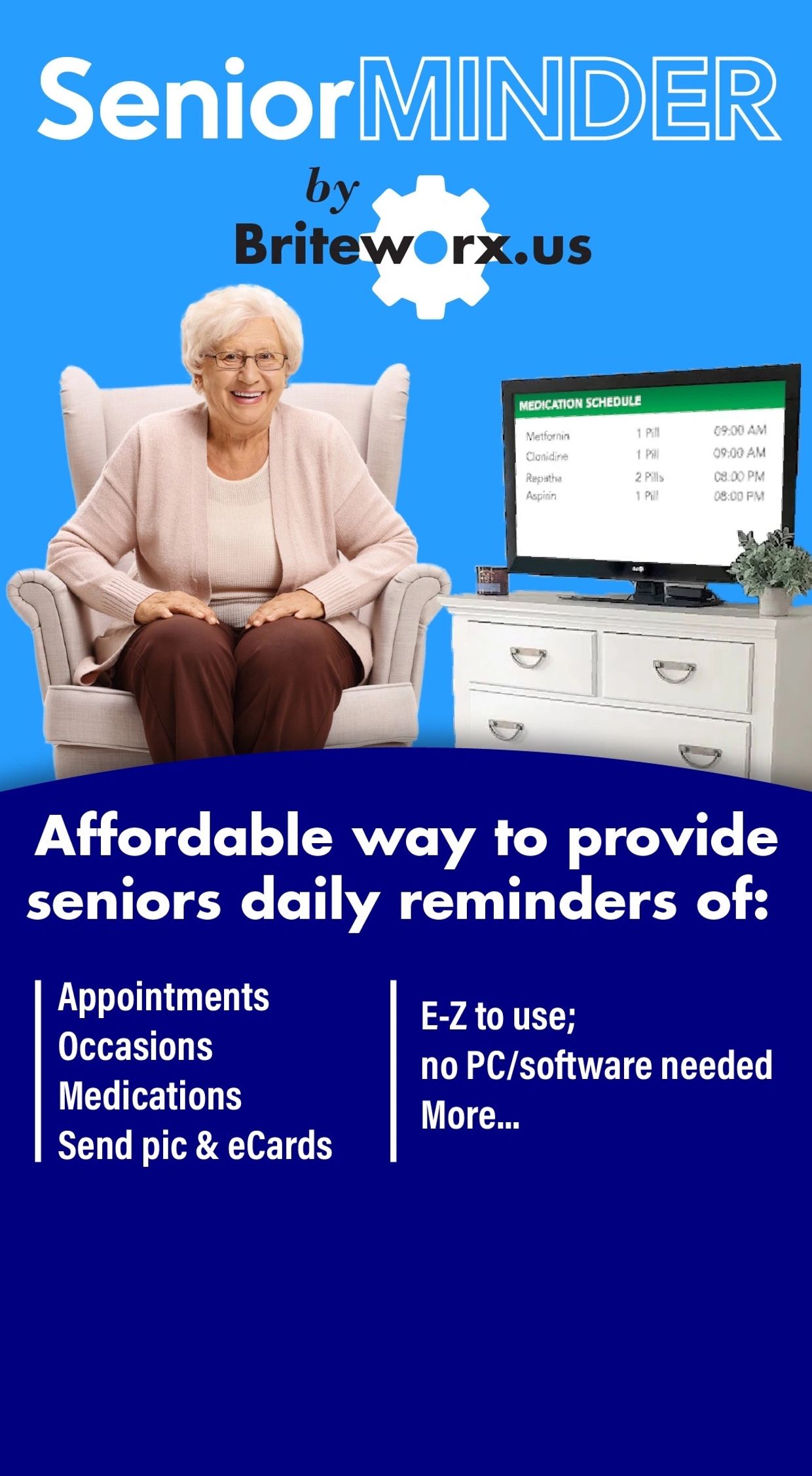 SeniorMinder reminds stay at home seniors of important reminders and family photos