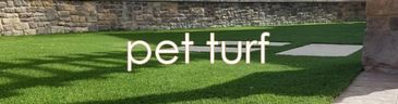 A vibrant green pet turf lawn in a sunny outdoor area.