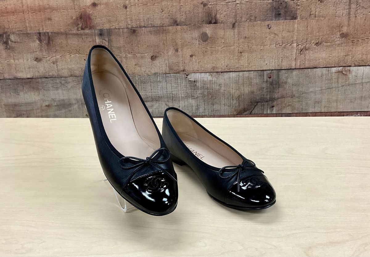 Chanel Double C Toe, Black Ballerina Flat, Size 40