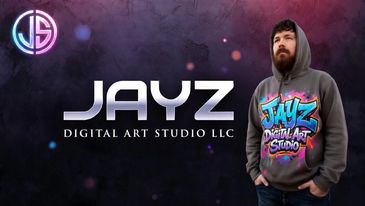 Man wearing a JayZ Digital Art Studio hoodie.