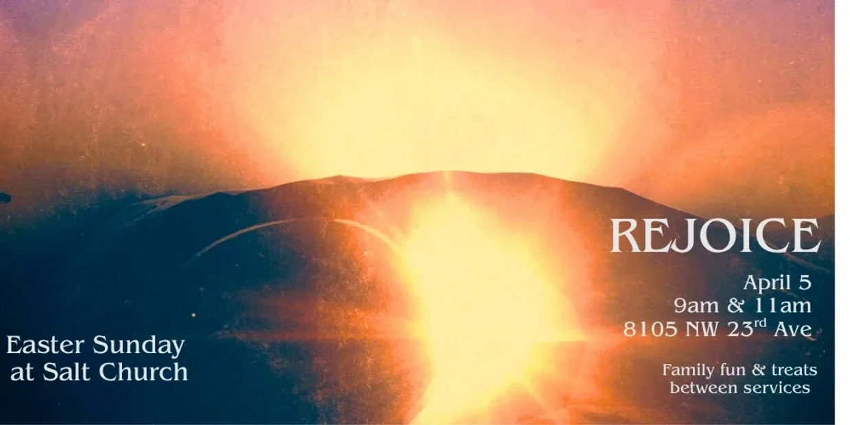 Sunrise over mountains with Easter Sunday event details for Salt Church.