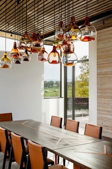 Justin Parker custom installation Waterdrop Pendant Lights at Saffron Fields Winery