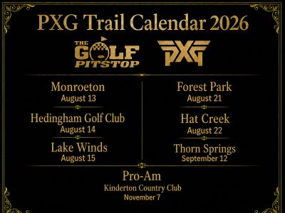 PXG Trail Calendar 2026 with golf events and dates.
