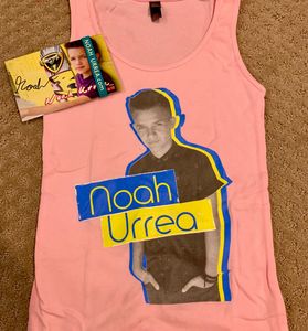 Pink tank top with Noah Urrea graphic and matching wristband.