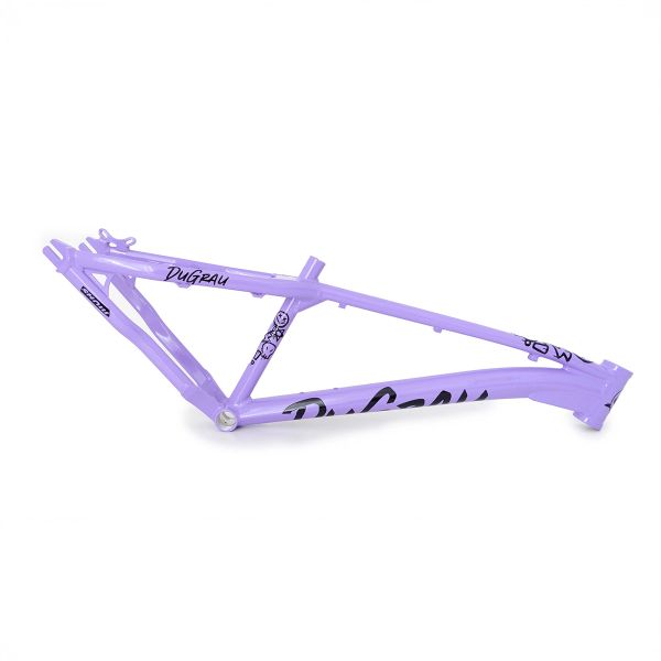 Purple DuGray bike frame with black branding on white background.