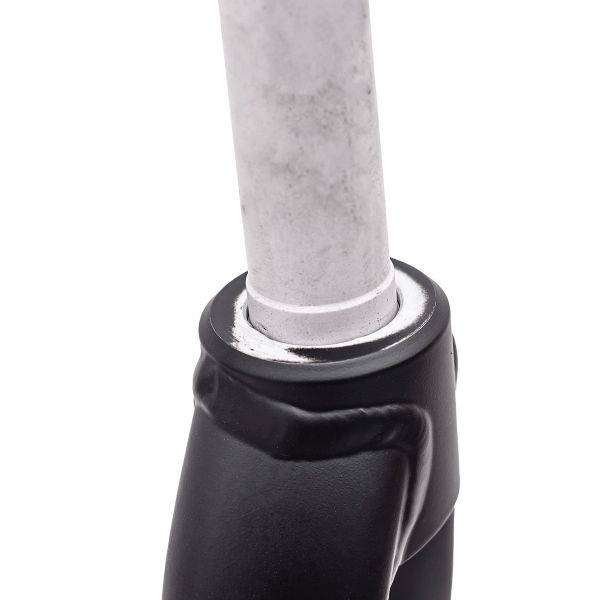 Close-up of a metal tube inserted into a black plastic fitting.