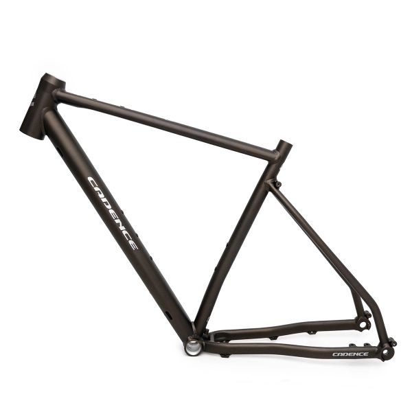 Black Cadence bicycle frame without wheels or other parts.