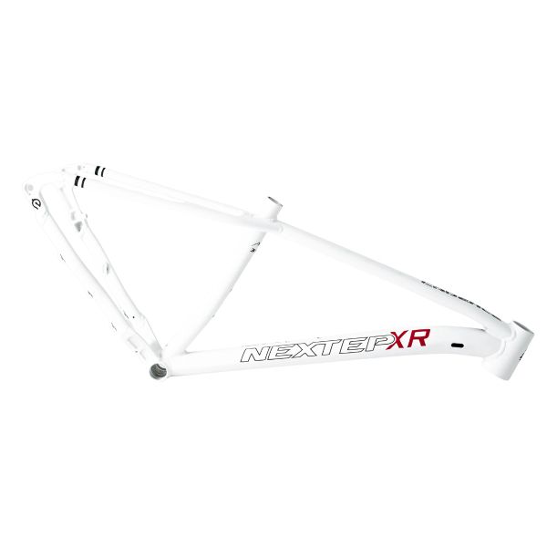 White Nextep XR bike frame with sleek design and red accents.