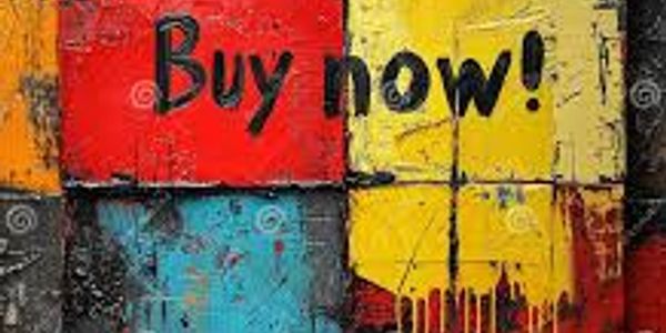 Colorful textured blocks with "Buy now!" text.
