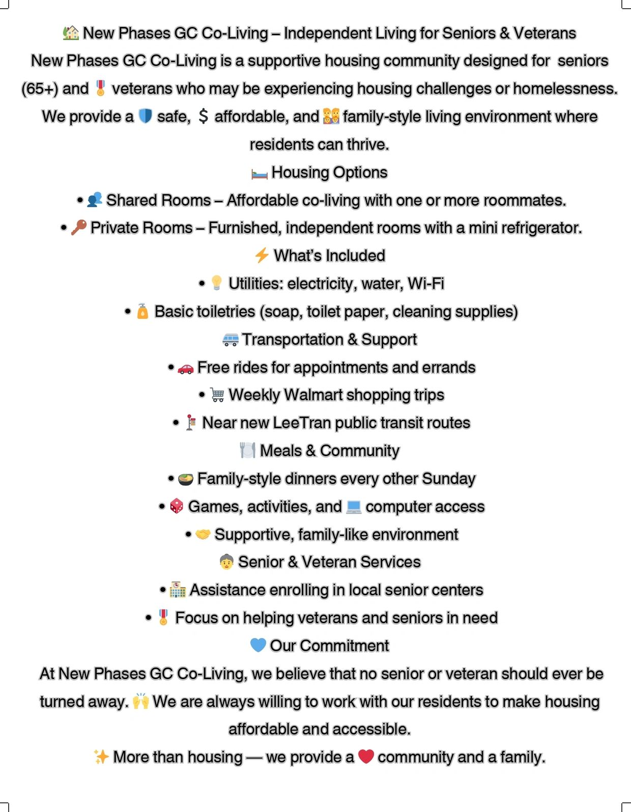 This flyer contains information about the amenities within our supportive housing units.