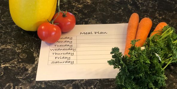 Meal plan worksheet with vegetables around it