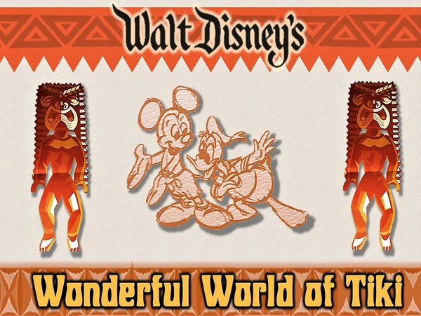 Vintage Walt Disney's Wonderful World of Tiki poster with Mickey and Donald.