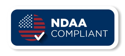 NDAA Compliant badge with American flag design and check mark.