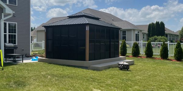 15’ x 13’ flat deck with Purple leaf awning built on top. 