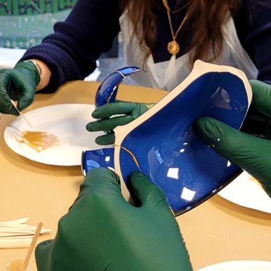 A bowl being restored using the traditional Japanese method of Kintsugi, taught by lemonade events