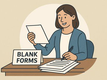 Person handling blank forms at a desk.